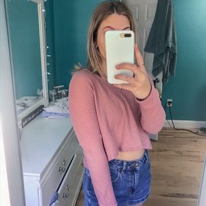 waffle knit pink top